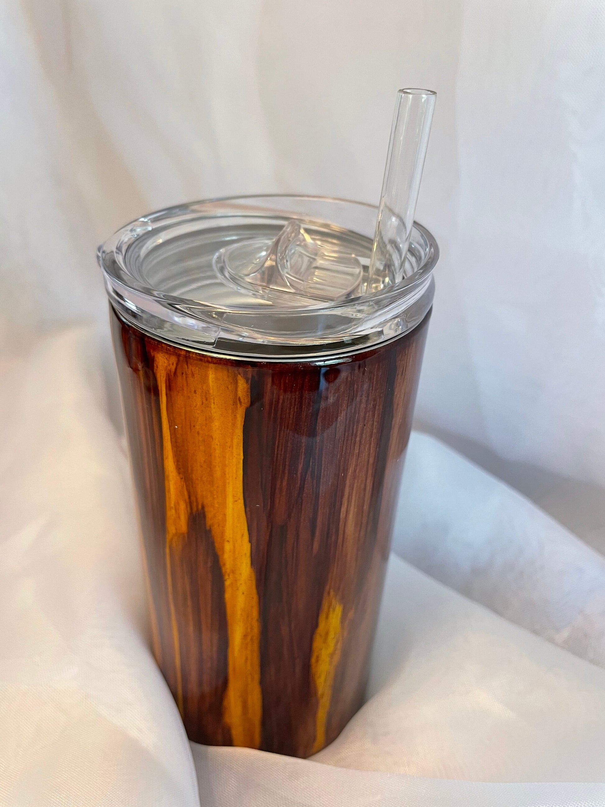 4 in 1 Can (skinny and regular)/bottle Koozie and is also a 14oz tumbler, Wood Grain Style with Deer and Distressed American Flag design