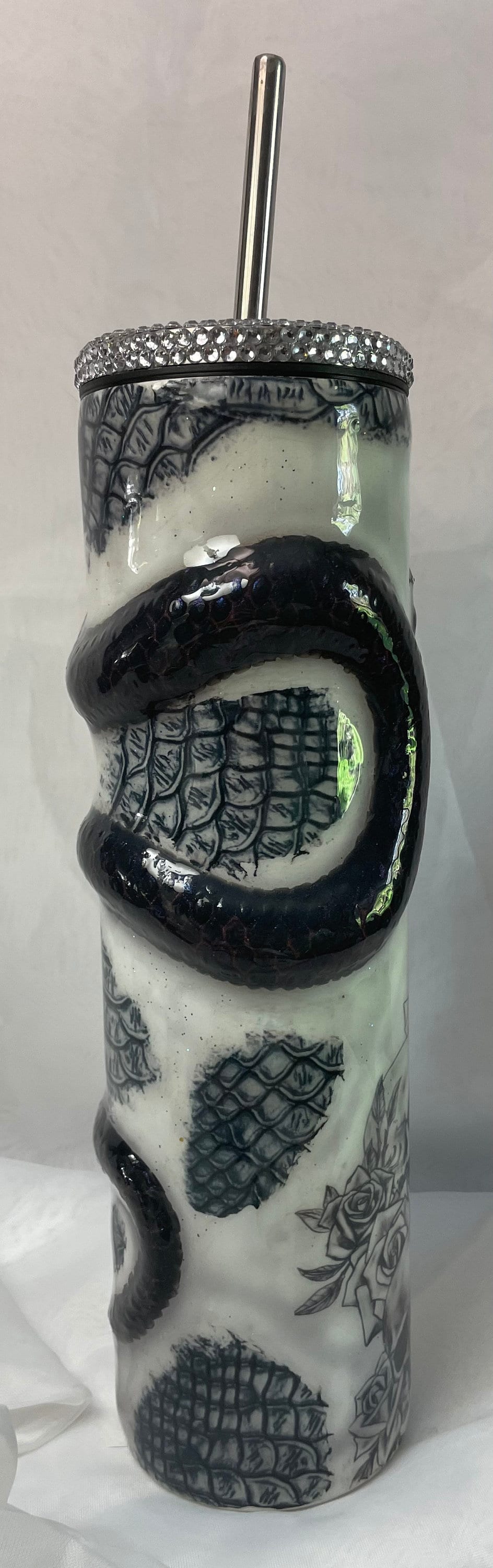 3D Snake with Snake skin and skull tattoo Custom Tumbler