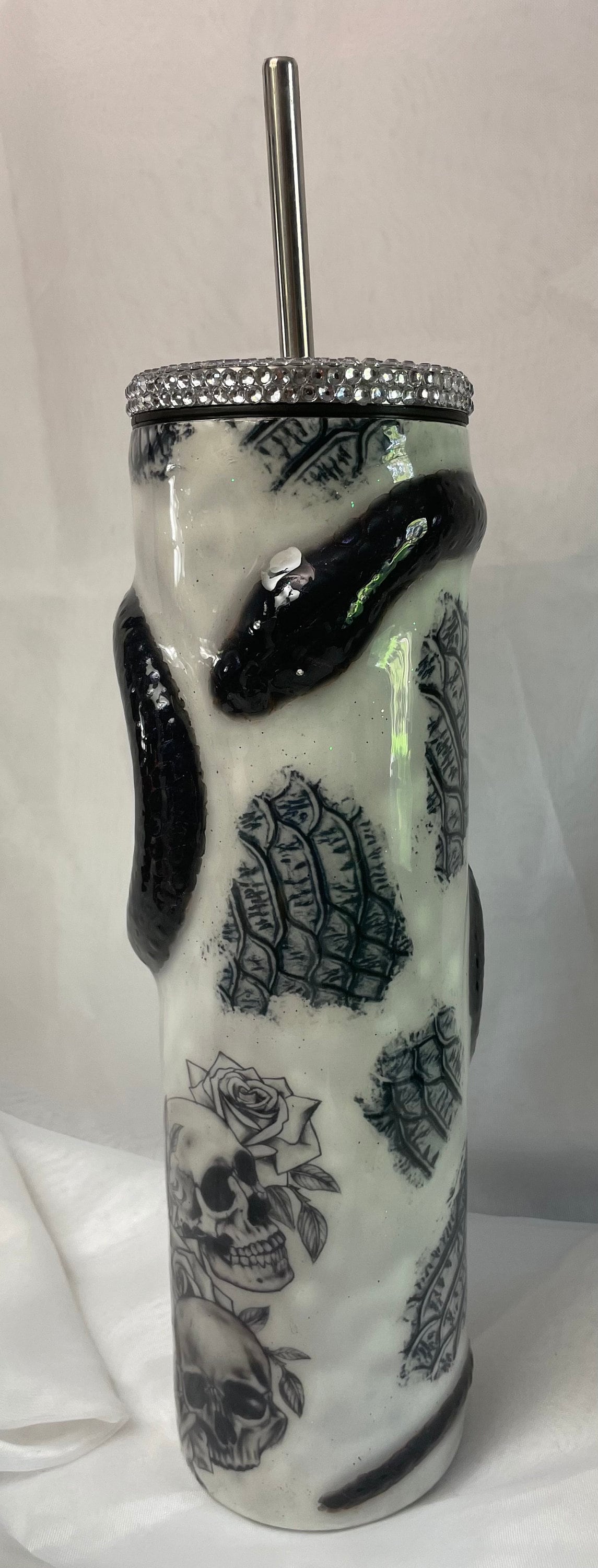 3D Snake with Snake skin and skull tattoo Custom Tumbler