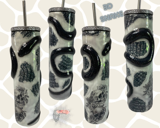 3D Snake with Snake skin and skull tattoo Custom Tumbler