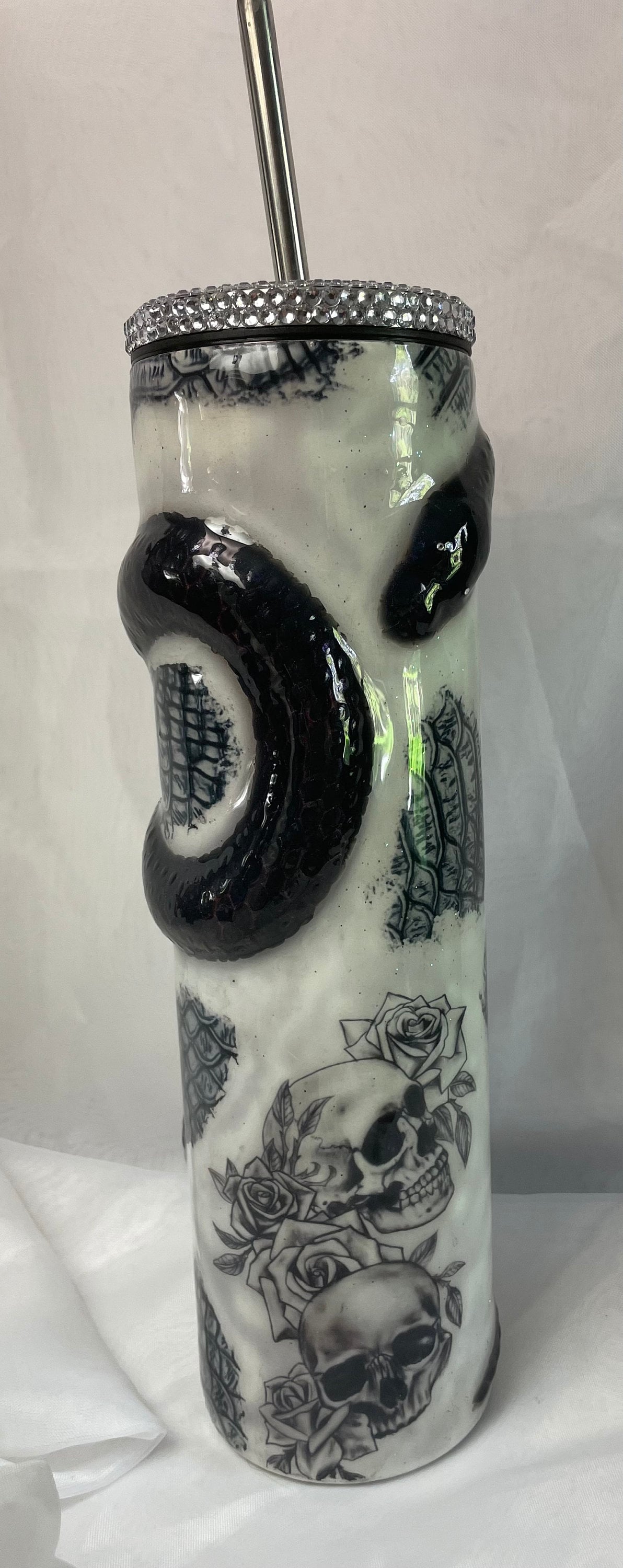 3D Snake with Snake skin and skull tattoo Custom Tumbler