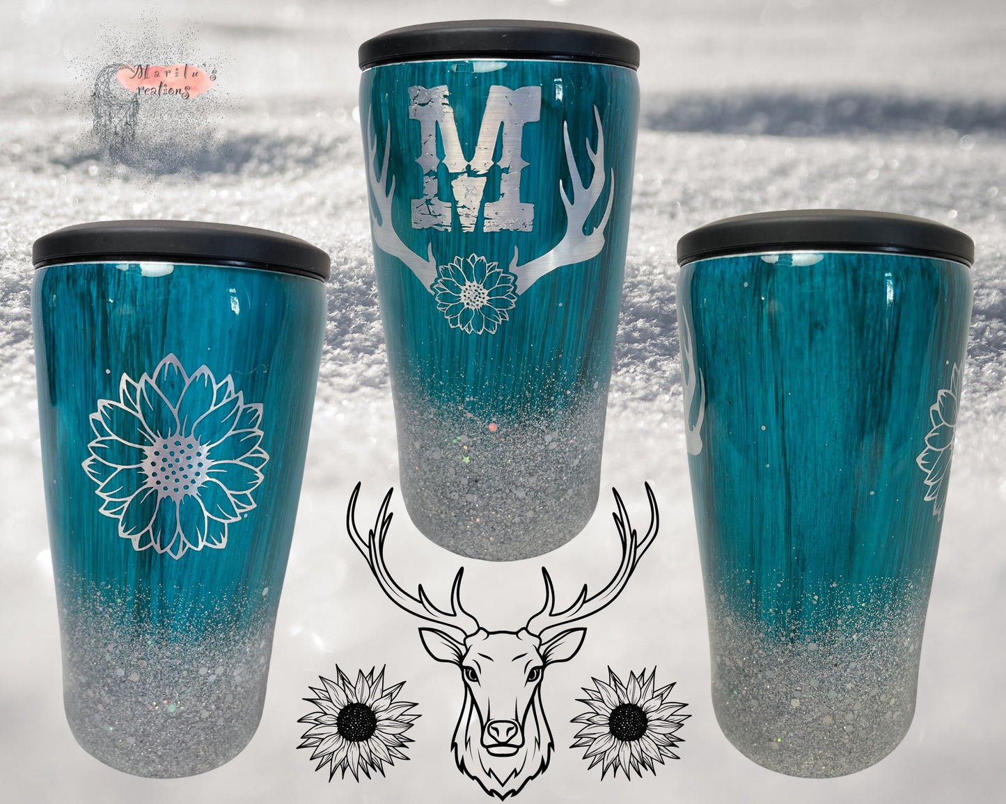 4 in 1 can (skinny or regular)/bottle koozie and is also a 14oz tumbler! Hand painted wood grain and Glitter with the letter of your choice