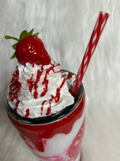 Strawberry Mocha custom tumbler, I Love Strawberries, 3D whipped cream topper.