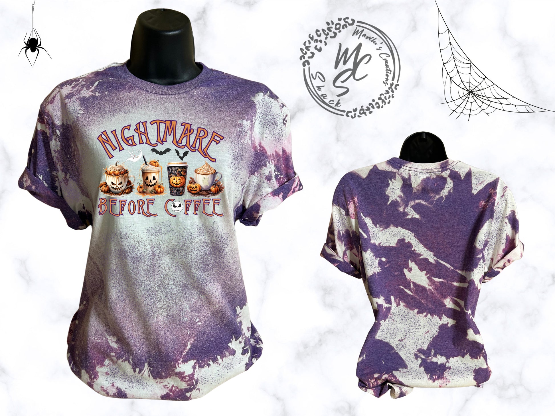 Nightmare Before Coffee shirt, for halloween or any occasio, bleached and distressed t-shirts, two colors to choose from