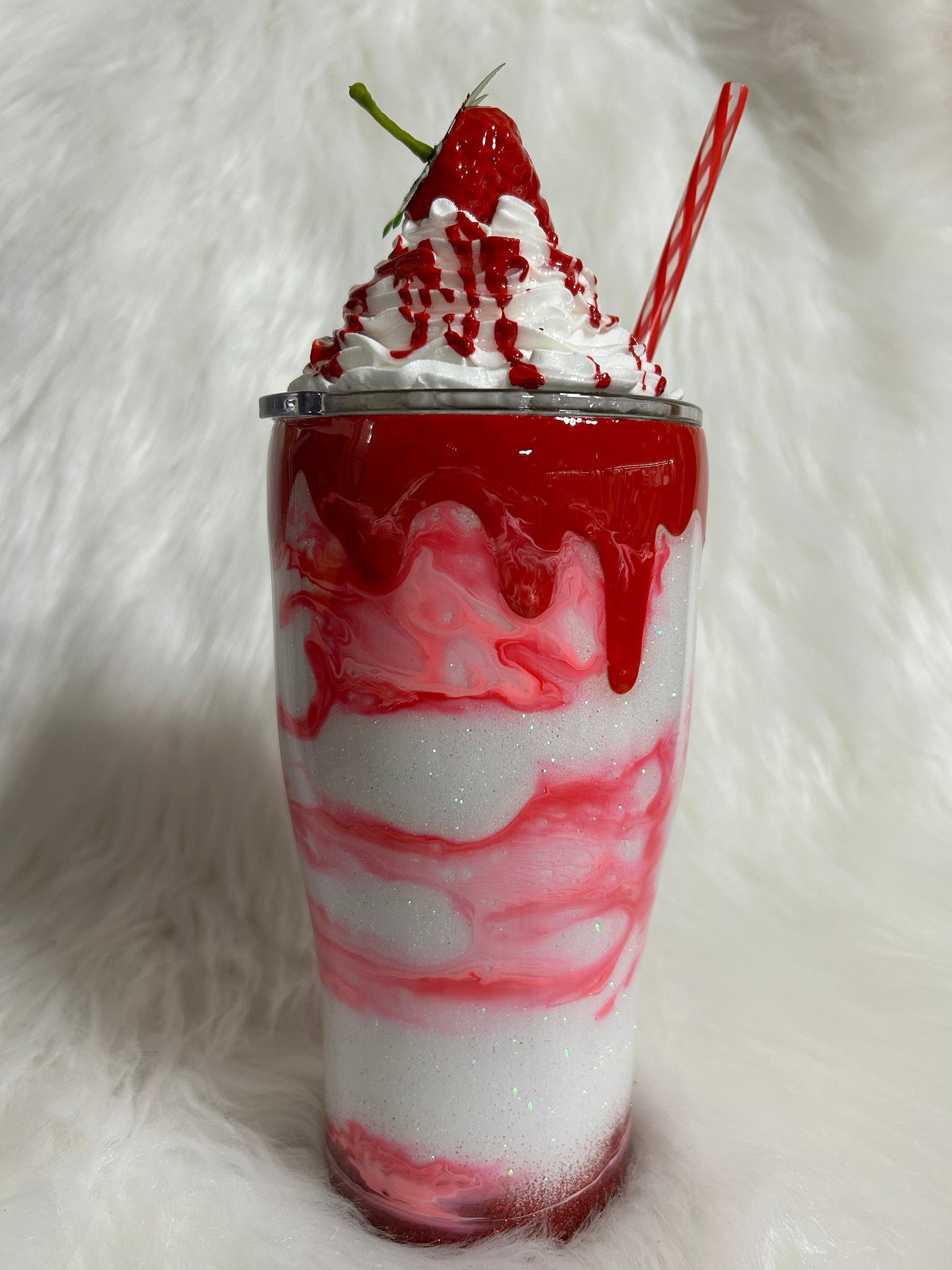 Strawberry Mocha custom tumbler, I Love Strawberries, 3D whipped cream topper.