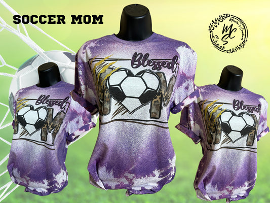 Blessed Leopard Soccer Mom T-shirt, Bleached/Distressed, purple soccer shirt, ball tee, mother, gift for soccer mom, sports.