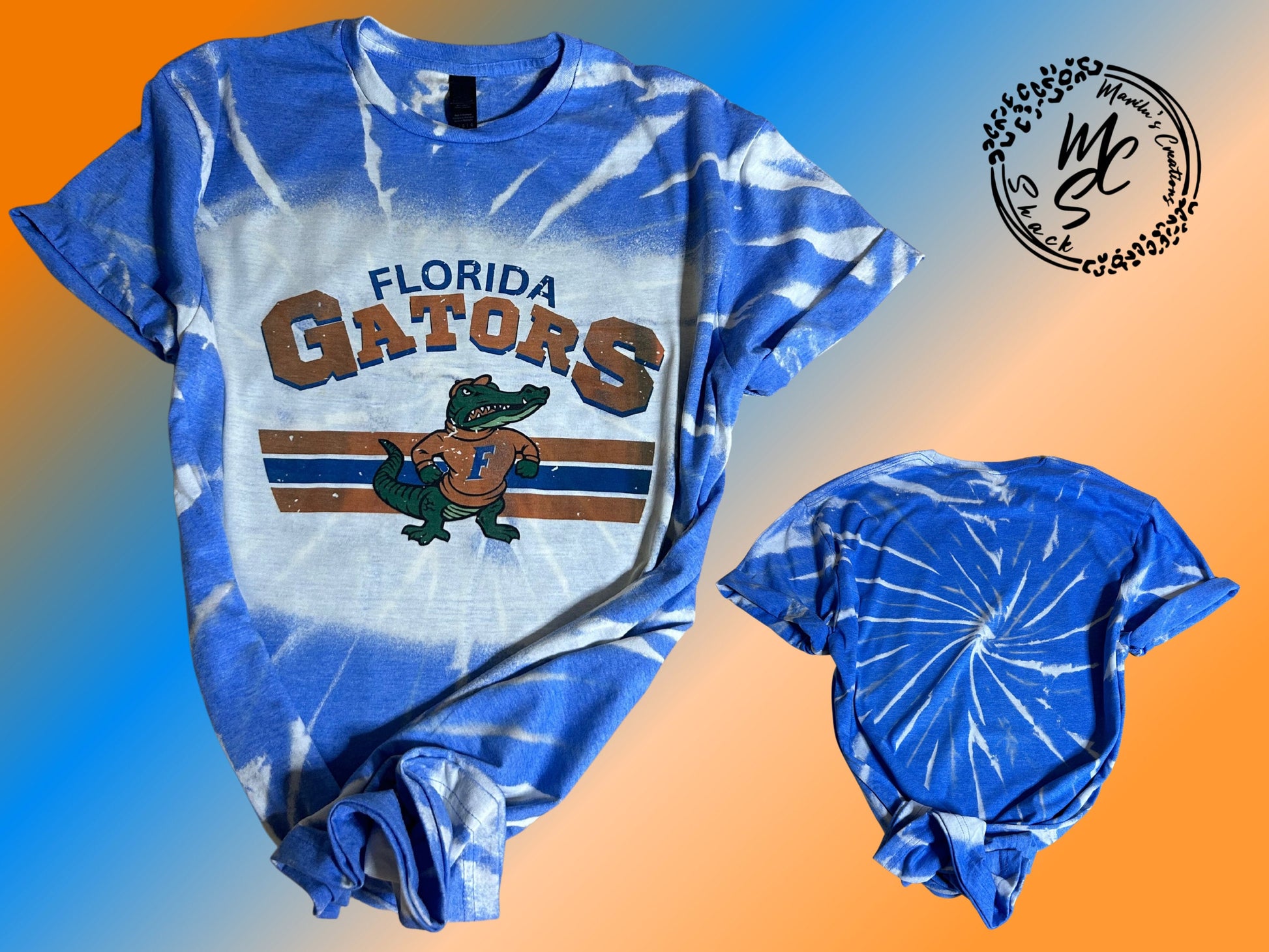 Gators T-shirt in blue or orange- Bleach Distressed, FL Gator Vintage tee, Albert top, chomp, swamp shirt.