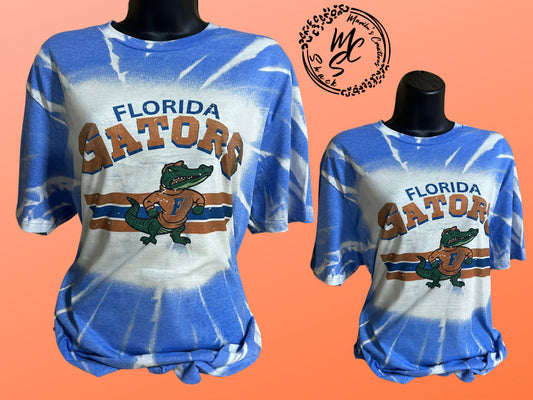 Gators T-shirt in blue or orange- Bleach Distressed, FL Gator Vintage tee, Albert top, chomp, swamp shirt.